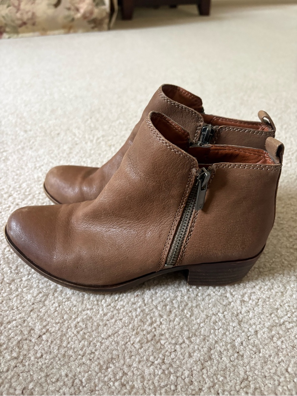 Lucky Brand Tan Leather Zip Ankle Boots
